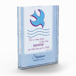 Personalize, Adult Baptism Dove on Blue Award