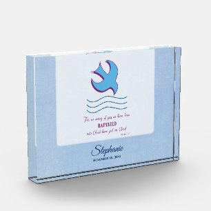 Personalize, Adult Baptism Dove on Blue Award