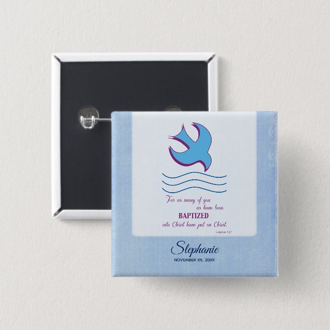 Personalize, Adult Baptism Dove on Blue Button (Front & Back)