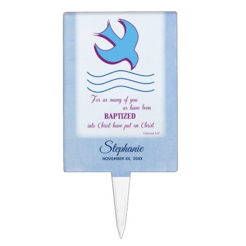 Personalize Adult Baptism Dove on Blue Cake Topper