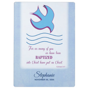 Personalize, Adult Baptism Dove on Blue Clipboard