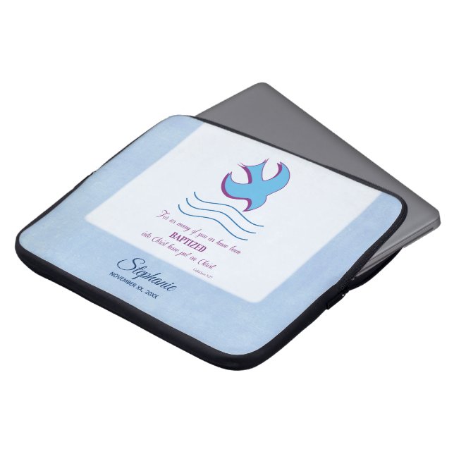 Personalize, Adult Baptism Dove on Blue Laptop Sleeve (Front Top)