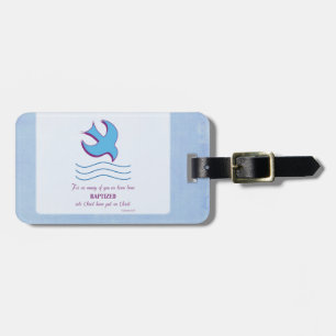 Personalize, Adult Baptism Dove on Blue Luggage Tag