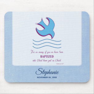 Personalize, Adult Baptism Dove on Blue Mouse Pad