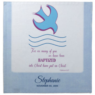 Personalize, Adult Baptism Dove on Blue Napkin