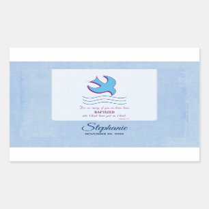 Personalize, Adult Baptism Dove on Blue Rectangular Sticker