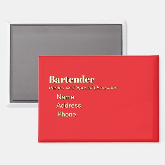 Personalize Advertise Promote Bartender  Magnet (Front/Back)