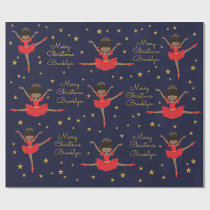 Personalize African American Christmas Ballerina Wrapping Paper