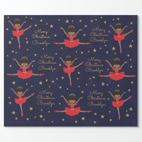 Personalize African American Christmas Ballerina Wrapping Paper