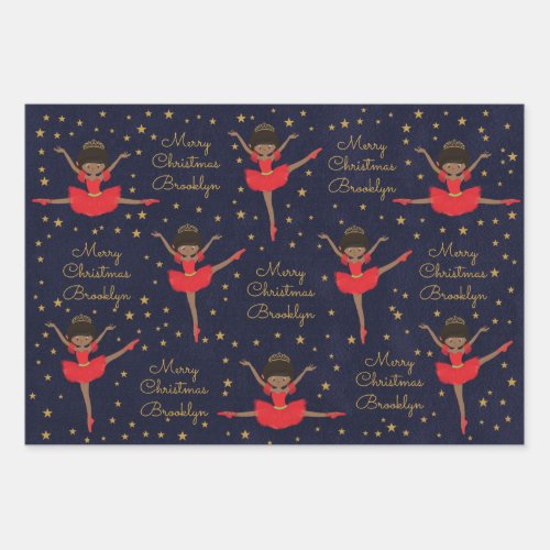 Personalize African American Christmas Ballerina Wrapping Paper Sheets