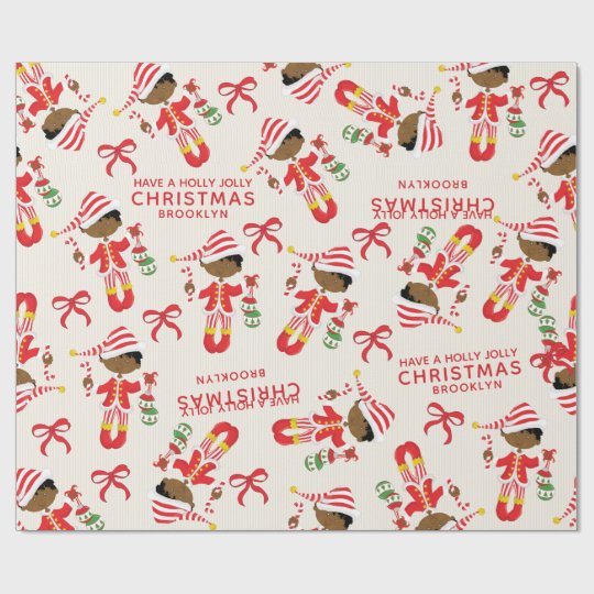 Personalize African American Christmas Elf Wrapping Paper