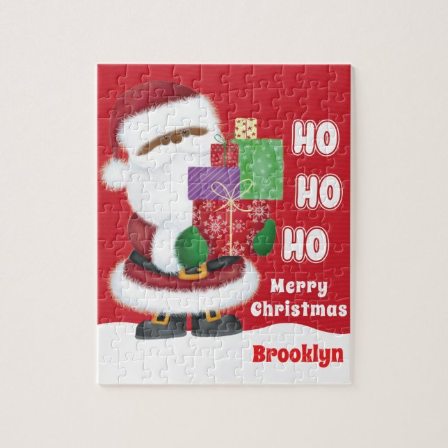 Personalize African American Santa Jigsaw Puzzle (Vertical)