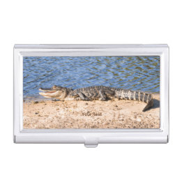 Personalize Alligator sunning at the lake Business Card Case