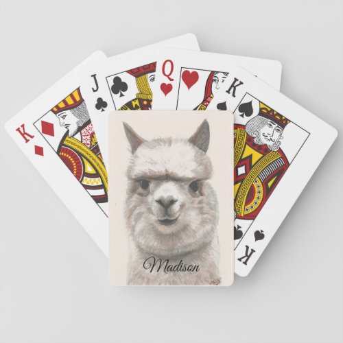 Personalize Alpaca Llama Smiles Birthday Gift Poker Cards