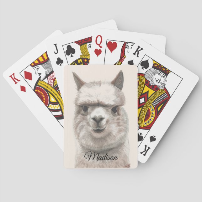 Personalize Alpaca Llama Smiles Birthday Gift Poker Cards (Back)