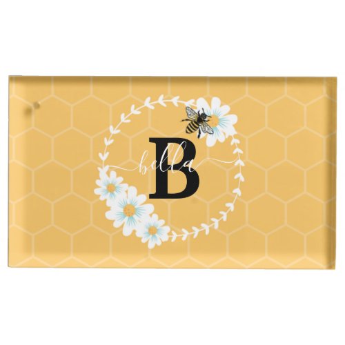 Personalize Alphabets Letters Honey bee and flower Place Card Holder