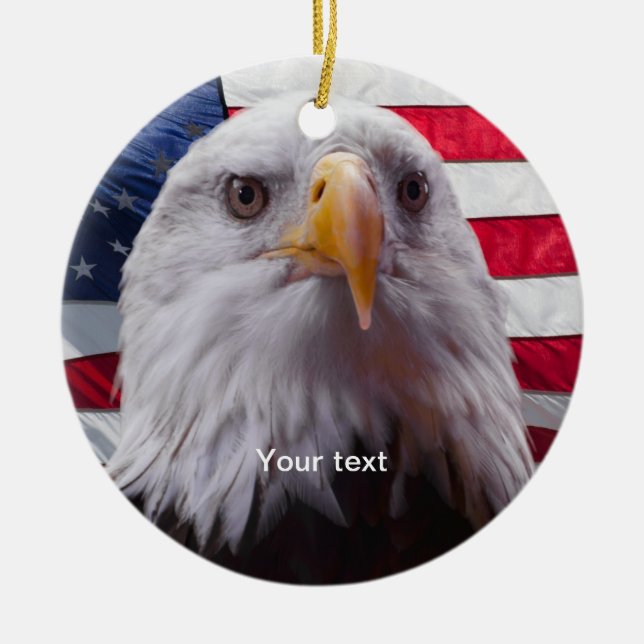 Personalize American Bald eagle and Flag Ceramic Ornament (Front)