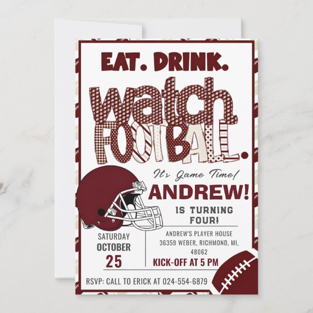 Personalize American FOOTBALL WATCH Party Invitation (Front)