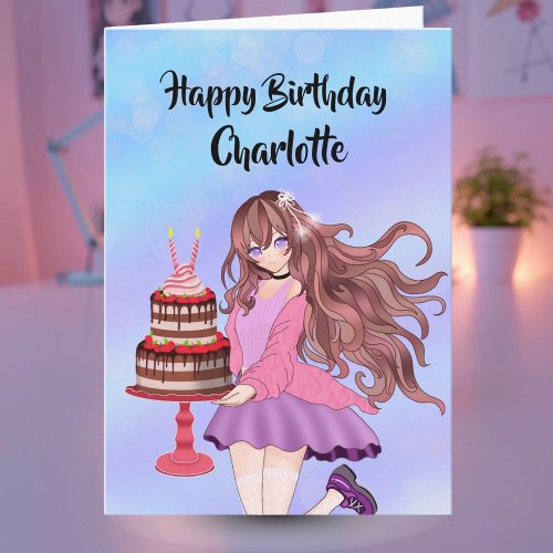 Personalize Anime Teenager Girl With Birthday Cake