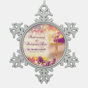 Personalize, Anniversary Religious Life, Nun Snowflake Pewter Christmas Ornament