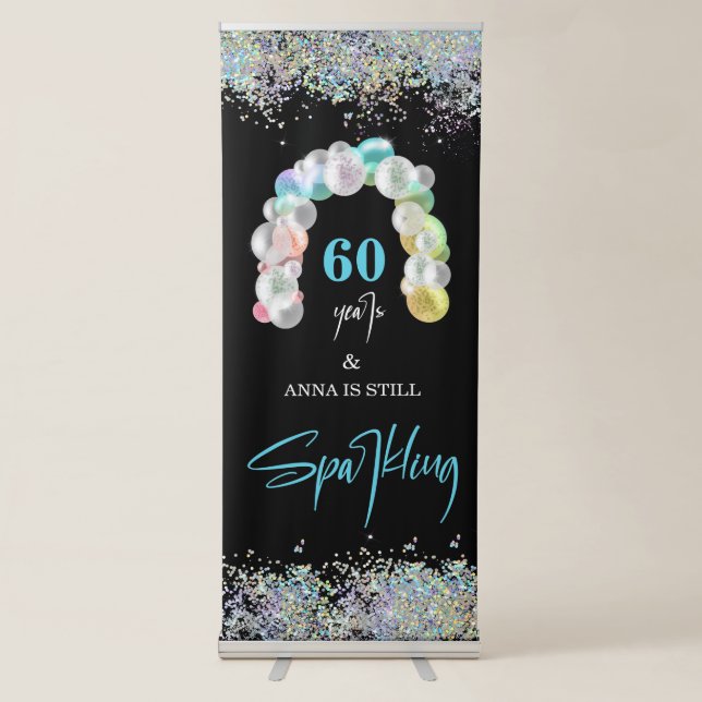 *~* PERSONALIZE any AGE Balloon Birthday Party Retractable Banner (Front)