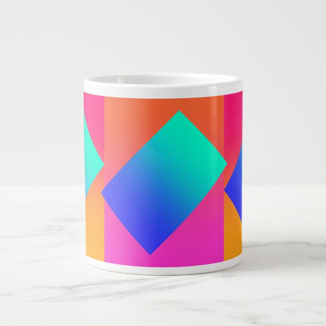 Personalize Aqua+Blue Geo Pink Gradient Jumbo Mug (Front)