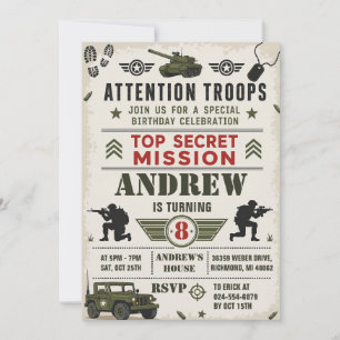 Personalize Army Birthday Party Invitation