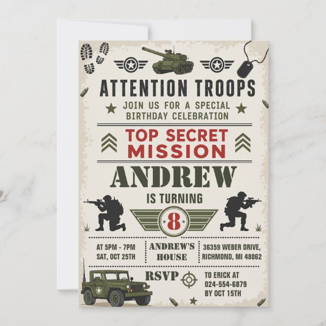 Personalize Army Birthday Party Invitation (Front)