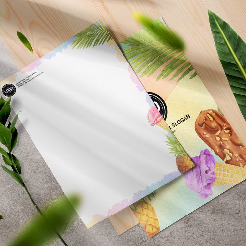 Personalize artsy watercolor ice cream theme letterhead