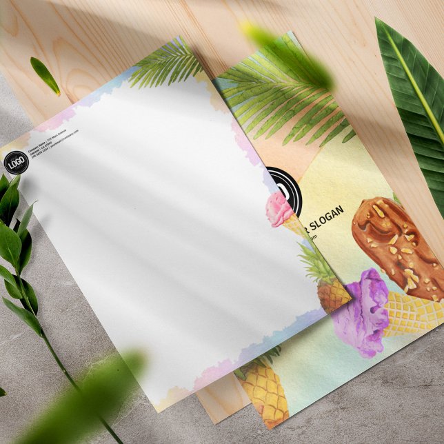 Personalize artsy watercolor ice cream theme letterhead (Creator Uploaded)