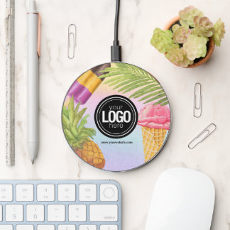 Personalize artsy watercolor ice cream theme wireless charger