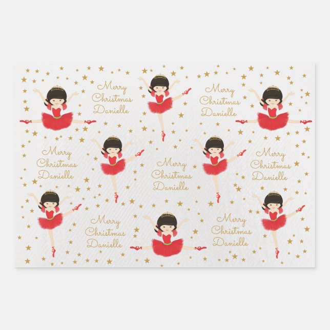 Personalize Asian Christmas Ballerina Wrapping Paper Sheets (Front 3)