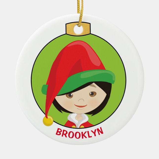 Personalize Asian Girl Elf Ceramic Ornament (Front)