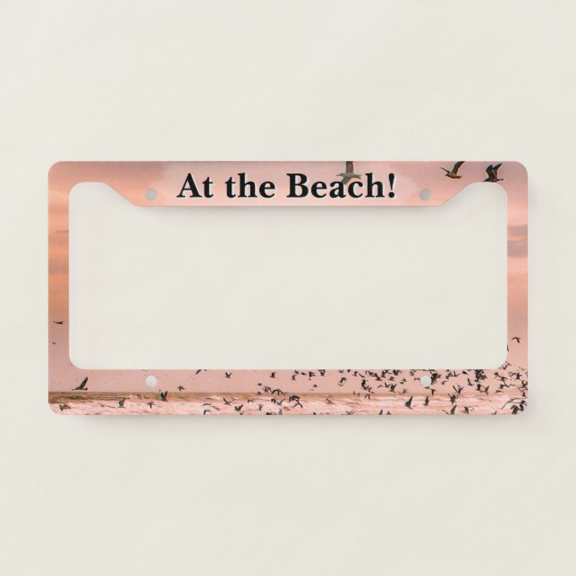 Personalize: "At the Beach" Sunset Photography License Plate Frame (Front)