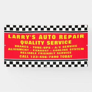 Personalize Auto Repair Shop Checked Flag Banner