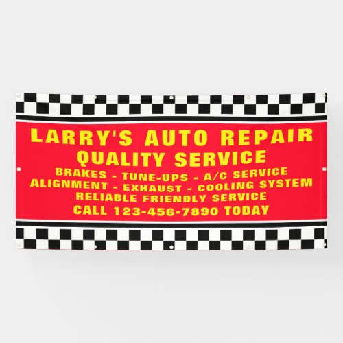 Personalize Auto Repair Shop Checked Flag  Banner