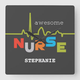 Personalize, Awesome Nurse on Nurses Day Square Wall Clock