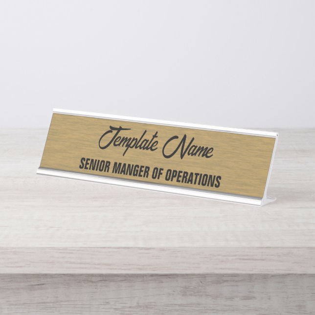 Personalize Aztec Gold Wood Texture Boss Desk Name Plate (Front)