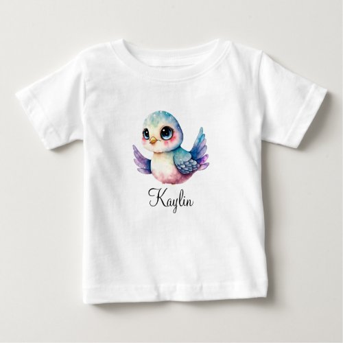 Personalize Babies Kids Room Bird Watercolor Baby T_Shirt