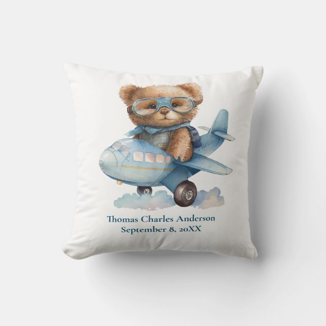 Personalize Baby Bear Airplane Nursery Decor  Throw Pillow (Front)
