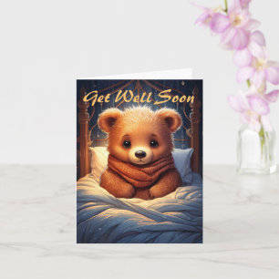 Personalize Baby Bear Sick in Bed Get Well Soon Card