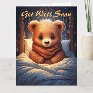 Personalize Baby Bear Sick in Bed Get Well Soon Card