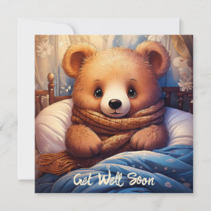 Personalize Baby Bear Sick in Bed Get Well Soon Card
