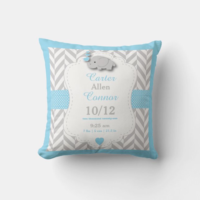 Personalize - Baby Blue,Gray and White Elephant Throw Pillow (Front)