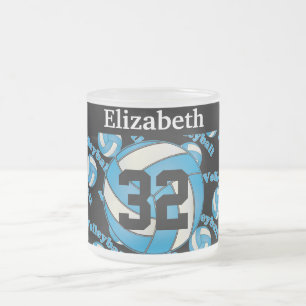 Personalize Baby Blue Volleyball Frosted Glass Coffee Mug