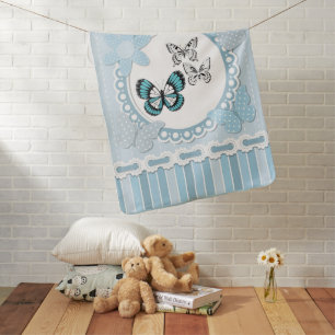 Personalize Baby Boy Blue Butterflies Stripe Dots Blanket