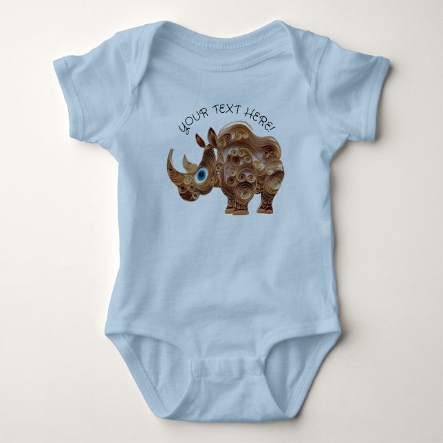 Personalize Baby Boy Cute Rhino Bodysuit (Front)