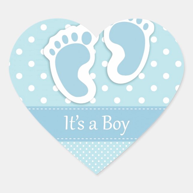Personalize Baby Boy Footprints Adorable Heart Sticker (Front)