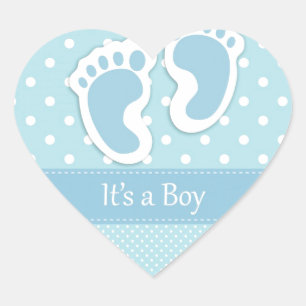 Personalize Baby Boy Footprints Adorable Heart Sticker