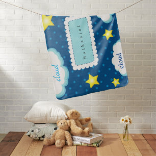Personalize Baby Boy Night Sky Stars Cloud Blue  Blanket